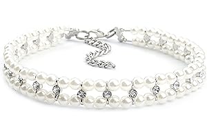 RayMinsino Pet Pearl Rhinestone Collar Cat Dog Necklace Adjustable Small Dog Collar