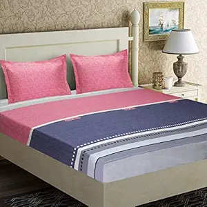 Home Candy 152 TC Microfibre Double Bedsheet with 2 Pillow Covers - Striped, Multicolour