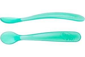 Chicco Silikonowe Łyżeczki dla Niemowląt, Zestaw 2 Miękkich Łyżek dla Niemowląt i Małych Dzieci, Delikatne i Elastyczne, z Ergonomiczną i Zakrzywioną Rączką, 2 sztuki, 6+ miesięcy, niebieskie