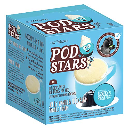 Podstars Jolly Vanilla - 10 Pack - Great Tasting Healthy Milkshake Drink For Kids - No Added Sugar - Dolce Gusto Compatible Pods For Kids
