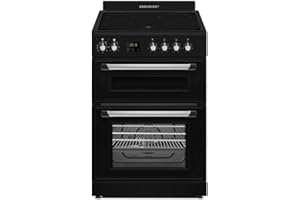 Cookology RETDO600BK Freestanding 60cm Wide, Retro Double Cavity Grill Oven Cooker with Ceramic 4 Zone Hob and Analogue Dials - in Black
