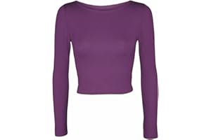 FAIRY BOUTIQUE Womens Crop Long Sleeve T Shirt Ladies Short Plain Round Neck Top Ladies Fitness Workout Running T Shirts Plain Cropped Tops