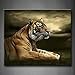 Produktbild Tiger sitzend in der Nach unter dramatischen Himmel mit Wolken Art Wand Bilder Kunstdruck auf Leinwand Tier die Bild für Home Moderne Dekoration Stretched by Holz Rahmen, fertig zum Aufhängen
