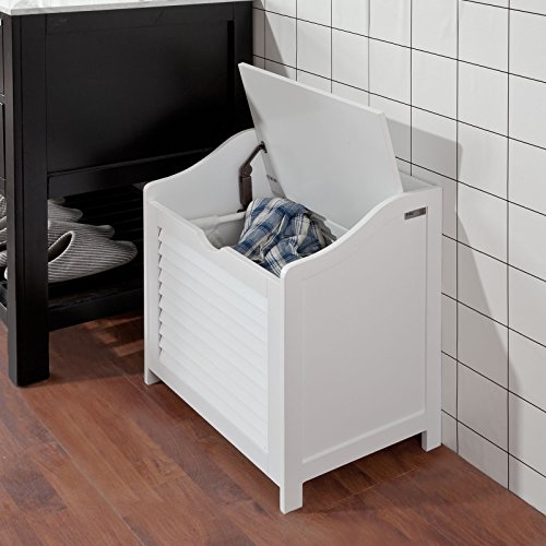 SoBuy® FSR40-W Wäschetruhe Wäschebank Wäschekorb in weiß Wäschesammler mit Deckel und herausnehmbarem Wäschesack BHT ca: 50x53x35cm - 6