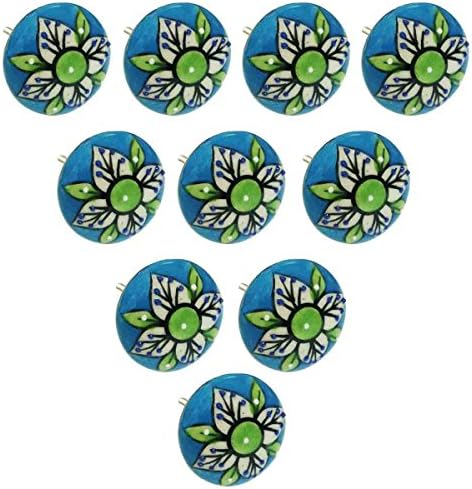 Handmade Knobs Sale - Set of 10 Blue and White Flower Ceramic Knobs Handmade Design Drawer Knob / Cabinet Pulls / Handles - Home Decor Accessories