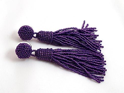 Beaded long tassel earrings, dark purple tassle earrings, long fringe earrings, bridesmaid gifts earrings, boho jewelry earrings, graduation gifts for women