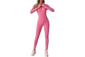BFACCIA Mameluco De Yoga Mono Para Mujer De Una Pieza Sexy Con Cremallera Acanalada De Manga Larga Mono De Entrenamiento Deportivo Trajes De Fitness Mono Con Agujero Para El Pulgar