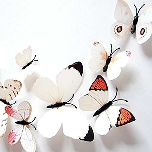 Forepin® 24 tlg Wandtattoo Wand Aufkleber 3D Magnetschmetterling Wandaufkleber Wanddekoration Kühlschrankmagnet mit Klebepunkten zur Fixierung – Lebendig Weiß Schmetterling - 2