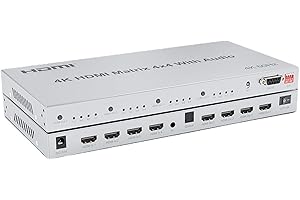 XYKJOBC HDMI Matrix 4X4 con audio, 4K @ 60Hz HDMI Matrix Switch 4x4 con extractor de audio 4 en 4 Out HDMI 2.0 Matrix Switcher Selector divisor Soporte HDR HDCP2.2 EDID