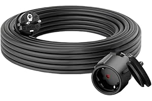 Cilia Rallonge électrique 250 V/16 A 3680 W avec Prise Schuko 90° Type E - avec Protection De Mise à La Terre, SéCurité Contre Les Chocs éLectriques pour La Maison/Le Bureau (D03-F-Noir, 5 m)