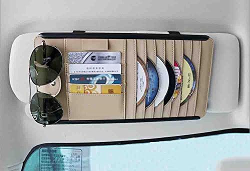 XIAOYA Multifunction Car Sun Visor Storage Bag, Portable In-Car Organiser,CD DVD Glasses Card Pen Wallet Storage Holder Clip Bag High Quality Leather (2 Pack),Beige