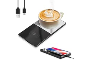 mizikuu Scaldacaffe elettrico, 2 in 1 Scalda Tazza da Caffè Elettrico con Ricarica Wireless 55 °C Scalda Bevande Riscaldatore Caffè Intelligente per tè, acqua, cacao, latte o zuppa