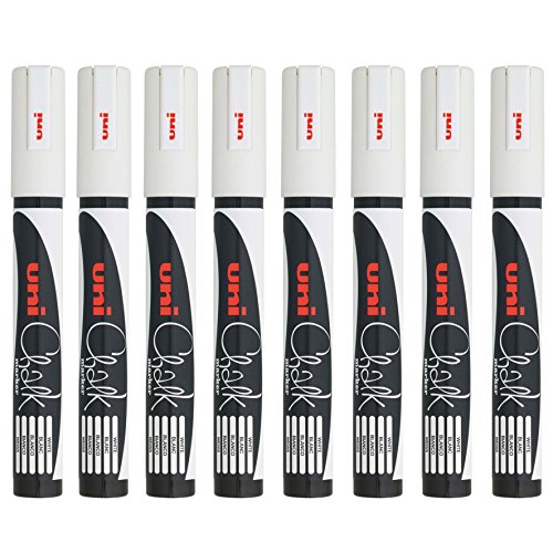 Uni-Ball PWE-5M Liquid Chalk Marker Pens - Bullet Tip (1.8mm-2.5mm) - Set of 8 White