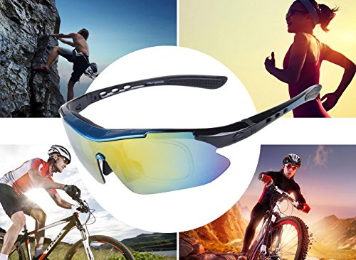 Radbrille Polarisiert Sportbrille QHUI UV400 Outdoor Biegbaren Nasenbügel mit 5 Wechselbare Linsen für Skilaufen Golf Radfahren Laufen Angeln Baseball - 7