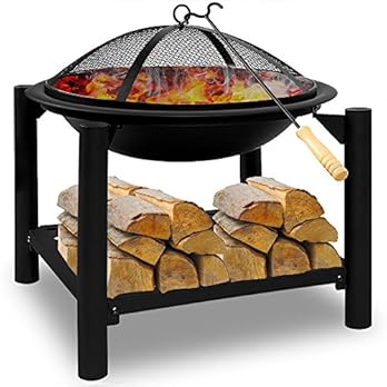 Deuba Feuerstelle Rund 50x50 Feuerhaken Funkenfluggitter Holzablagefach Feuerkorb Feuerschale Grillfeuer Lagerfeuer