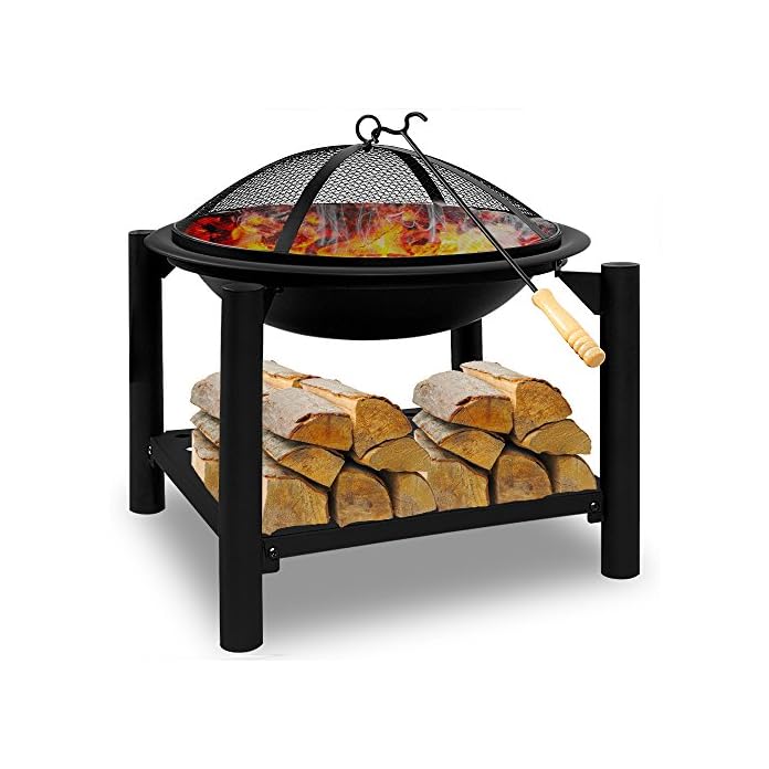 Deuba Feuerstelle Rund 50x50 Feuerhaken Funkenfluggitter Holzablagefach Feuerkorb Feuerschale Grillfeuer Lagerfeuer