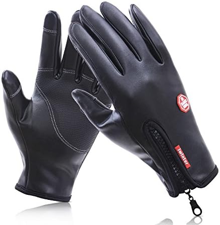Biking Gloves, KOLARK Windproof Leather Gloves in Outdoor Cycling Touchscreen Gloves with Zip Adjustable Size Touchscreen Gloves work for iPhone 8, iPhone 7 and Smartphone (Medium)