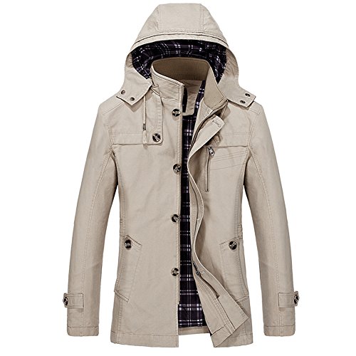 iBaste Herren Mantel mit Kapuze Trechcoat Jungen Jacke Herbst Frhling Slim Fit Fashion bergangsjacke Herrenjacken bergre Mantel Outwear Business Freizeit Hellkhaki 3XL