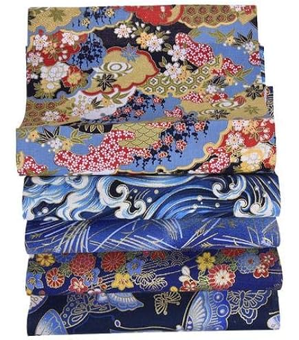 Lot De 10 Tissus Coton Imprimé Style Japonais - 20 X 25 Cm - Patchwork Rose Et Violet