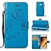 Produktbild Hülle für Samsung Galaxy A3 2017,Samsung Galaxy A3 2017 Lederhülle,PU Leder Tasche für Samsung Galaxy A3 2017,Leweiany Elegant Luxus Extra Dünn Tasche Blau Premium Schmetterling Blumen Muster Leder Brieftasche Flip Wallet Ständer Cover in Book Style Tasche Case Handyhülle Schutzhülle mit Kartenfach Aufstellfunktion Magnetverschluss für Samsung Galaxy A3 2017 Schutzhülle Handytasche