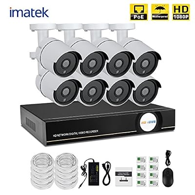 IMATEK Kit de vidéo surveillance PoE, IMATEK X52068, 8pcs IR Bullet Camera Jour/Nuit, IP66 pour intérieur et extérieur en 2.0 Megapixels 1080P avec PoE connecté avec l’enregistreur NVR en H.264, Kit de vidéo surveillance domestique (disque dur inte…