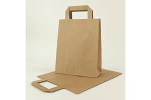 GENERIC Eco Takeaway Kraft Paper Bags with Flat Handles – Medium (8x10x4.5”) | Strong 70gsm | 100% Recyclable Food & Gift Bags for Cafés, Bakeries & Retail (50 Pack)