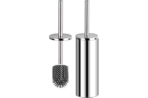 Bingobang Toilet Brush and Holder,Stainless Steel Lid Handle,Silicone Deep Cleaner Toilet Brushes with Quick Drying Holder Set for Bathroom Toilet(Silver)