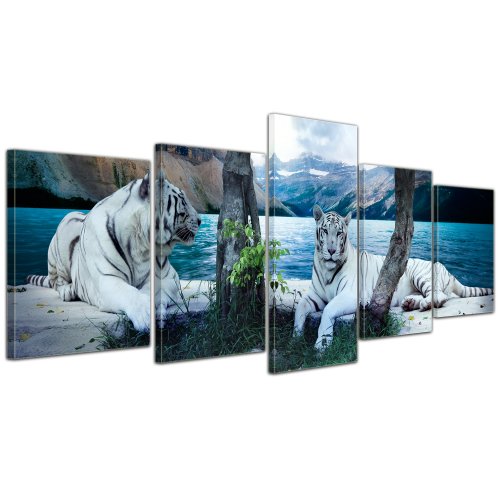 Bilderdepot24 Leinwandbild "Tiger II" - 200x80 cm 5 teilig - fertig gerahmt, direkt vom Hersteller