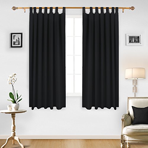Deconovo Vorhang Blickdicht Schlaufen Gardinen Schlafzimmer Thermogardine Schlaufen Schlaufenschal 175x140 cm Schwarz 2er set