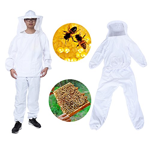 Imkeranzug Jacke und Hose mit Bienenhut und Schleier aus Polyesterfasern weiß