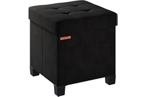 ABHENG Cube Storage Ottoman, Velvet Foot Stool with Feet, Folding Storage Bench, End of Bed Bench, Storage Chest, for Living Room, Bedroom and Office, 38 x 38 x 40 cm, Ink Black, ASND22B