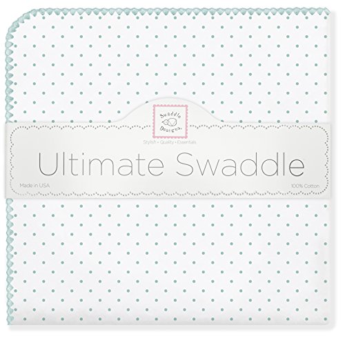 SwaddleDesigns Ultimate Swaddle Blanket, Premium Cotton Flannel, SeaCrystal Polka Dots