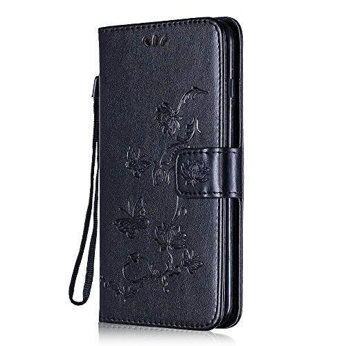 Preisvergleich Produktbild Sony Xperia XZ Premium Brieftasche Hülle, Bear Village® Multifunktion Leder Schützthülle, Schmetterling Blumen Muster Hülle mit kartenfächern für Sony Xperia XZ Premium (#6 Schwarz)