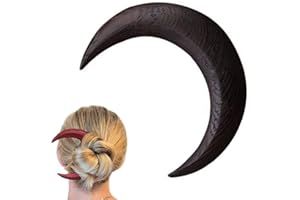 Hikaka Fourche à cheveux en croissant de lune sculptée la main, barrette épingle bois, épaisse pour dames accessoires d'outils coiffure (L, Le noir)