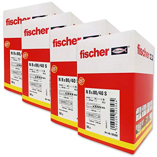Preisvergleich Produktbild Gardopia Sparpaket: Fischer Nageldübel N 8x80 / 40 S 4x 50 Stück