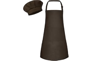 Bouiexye Kinder Schürze und Kochmütze Set Verstellbare Kinder Kinderschürze Bemalen Schürze Küchenschürze Bastelschürzen mit 2 Taschen zum Malen Backen Kochen