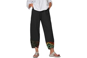 Yuson Girl Pantalones Mujer Pantalones Largos Mujer Verano Cintura Alta Elasticos con Bolsillos Causal Flojo Largos Playa 7/8 Pantalones Anchos Pantalones Lino Casual con Bolsillo