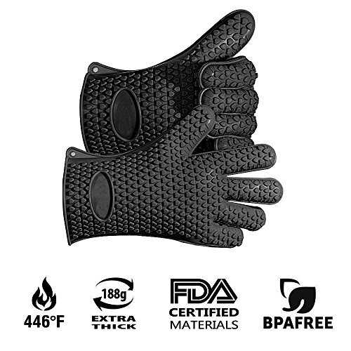 KKtick Ofenhandschuhe Silikon Heat Resistant Grill Zubehör Kitchen Tools für Ihre Indoor&Outdoor Bedürfnisse Kochen, Widerstandshochtemperatur, Wärmedämmung, Superb Grip Oven mitts- 1 Paar(Schwarz) - 2