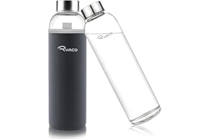 Ryaco Bottiglia d'Acqua 550 ml/750 ml/1000 ml/1L, Borraccia Vetro Portatile con Guaina per Bevande Calde e Fredde, Senza BPA, Borraccia in Vetro con Pennello in Spugna, Lavabile in Lavastoviglie