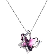 Yellow Chimes Pendant for Women and Girls | Silver-Toned Butterfly Pendant with Purple Crystal | Elegant Chain Jewelry | Perf