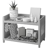 &Ccedil;ok Ama&ccedil;lı 2 Katlı Organizer Raf &ndash; Gri Plastik D&uuml;zenleyici Stand &ndash; Banyo, Mutfak, Masa&uuml;st&uuml; ve Ofis İ&ccedil;in &ndash; 25 x 18 cm
