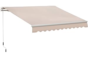 Outsunny 4x2.5m Retractable Manual Awning Window Door Sun Shade Canopy with Fittings and Crank Handle Beige