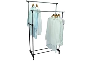 BAKAJI Stand Appendiabiti Doppio Allungabile da Terra Fino a 165cm in Acciaio Telescopico Allungabile con Ruote Attaccapanni Dimensione 80 x 40 x 90