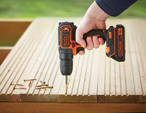 Black + Decker BDCDC18KB Akku-Bohrschrauber, 18 V, inkl. 2 Akkus, 1 Doppelbit, 400 mA Ladegerät im Koffer, 1 Stück - 5
