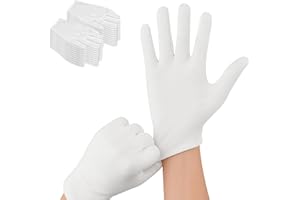 Neerow 12 Paar Baumwollhandschuhe Weiß, Wiederverwendbare Handschuhe Baumwolle, Waschbar Flexibel Stoffhandschuhe für Kosmetik, Hausarbeit, Service, Spa, Schmuckpflege (24 cm)