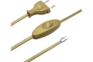 CHRISTOPH PALME LEUCHTEN 1,5m Anschlusskabel Gold mit Eurostecker & Schnurzwischenschalter – 2-adrig 250V bis 300W