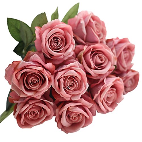 Longra Wohnaccessoires & Deko Kunstblumen Künstliche 5 Stück künstliche Fake Rosen Flanell Blume Bridal Bouquet Hochzeit Party Home Decor Blume (I) - 3