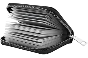 LUFFLOK Credit Card Holder for Men and Women, PU Faux Leather Debit Card Wallet, Black Unisex Card Case Purse with Plastic Sleeves, Holds Upto 20 Credit for ID, Bank, Business (Black)