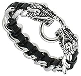 Bishilin 316L Edelstahl Vintage Silber Schwarz Drachen Kopf Punk Link Leder Armband Für Herren