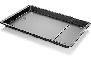 ZENKER Bandeja horno extensible, Rustidera para asados, Bandeja para hornear galletas o brazo de gitano en acero con revestimiento antiadherente Teflon, 1ud, 37-52x33x3cm